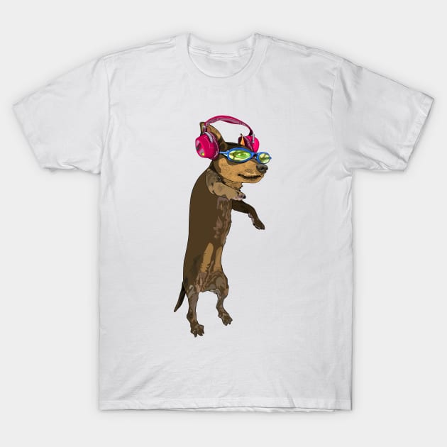 Puppy listening to headphones T-Shirt by M[ ]